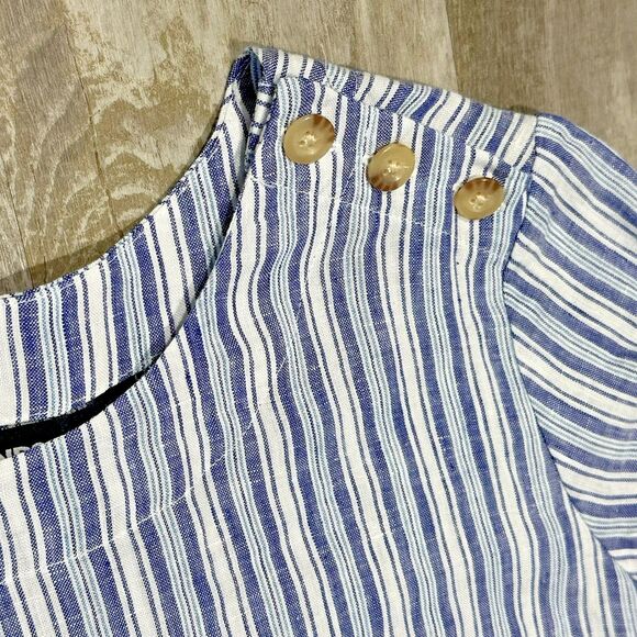 Lands End Blue Striped Short Sleeve Top 100% Linen Blouse Women’s XS Nautical - Picture 3 of 11